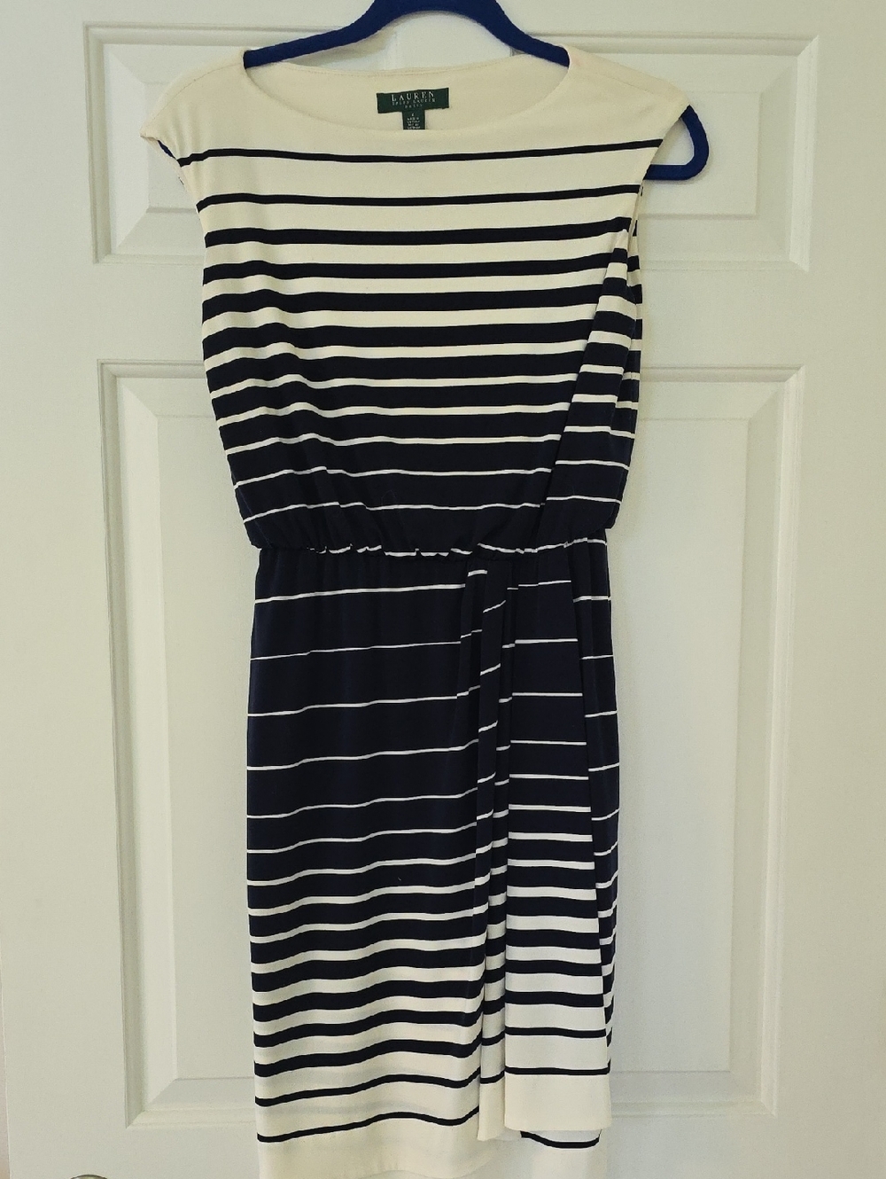 Lauren Ralph Lauren Navy and White Striped Midi Dress